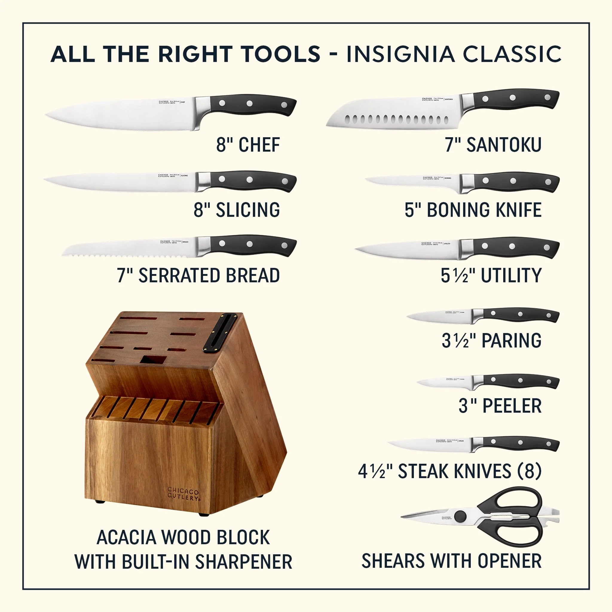 Chicago Cutlery® Insignia Classic 18-piece Block Set with Built-in Sharpener - Image 6