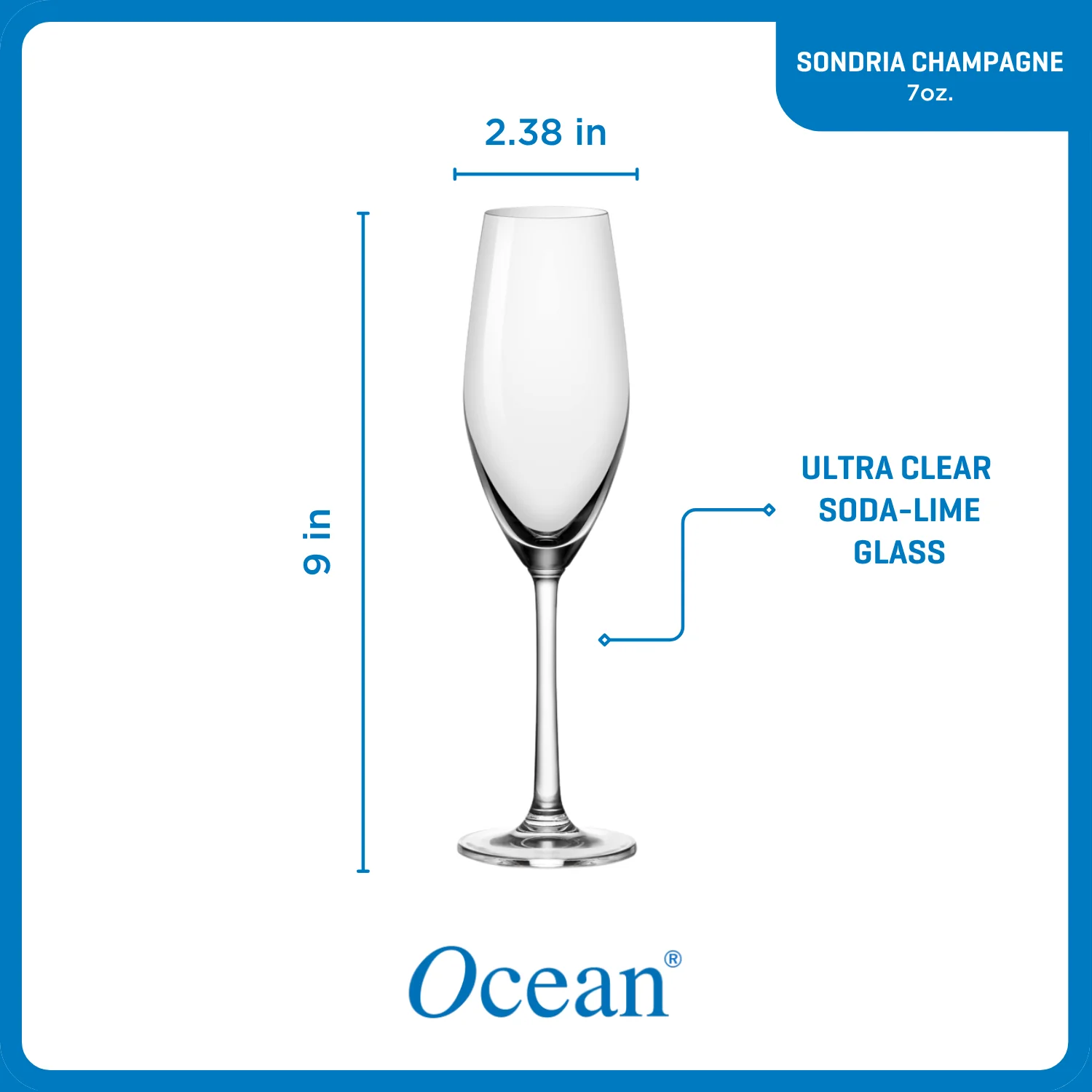 Ocean Glassware Ocean Glass Sondria Champagne Flute Glasses (4-pieces), 7.25-ounce, Dishwasher Safe - Image 3